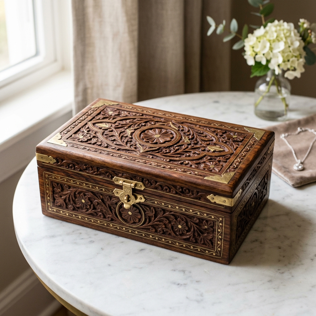 Sheesham Wood Carved Jewellery Box