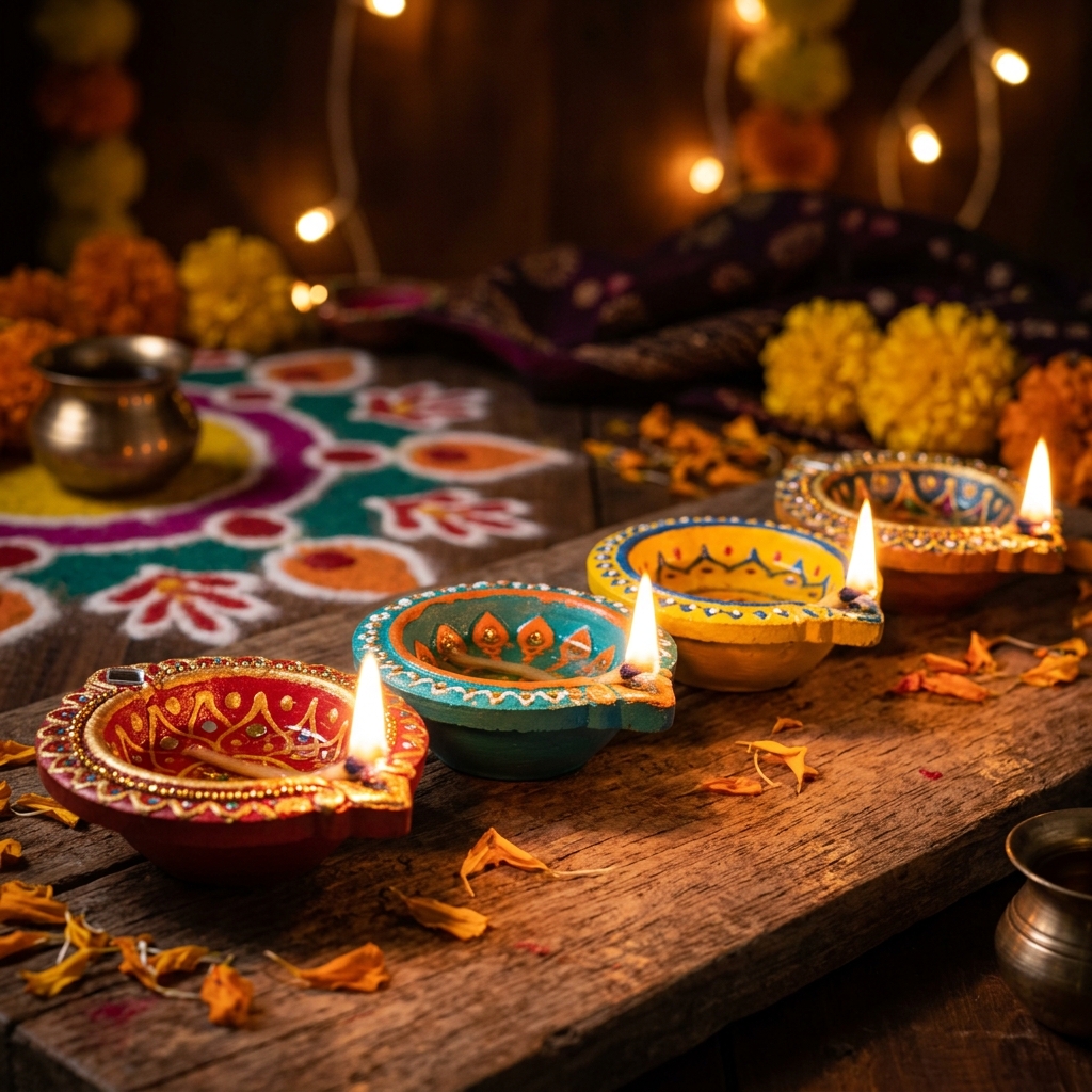 Traditional Terracotta Clay Lamp Set